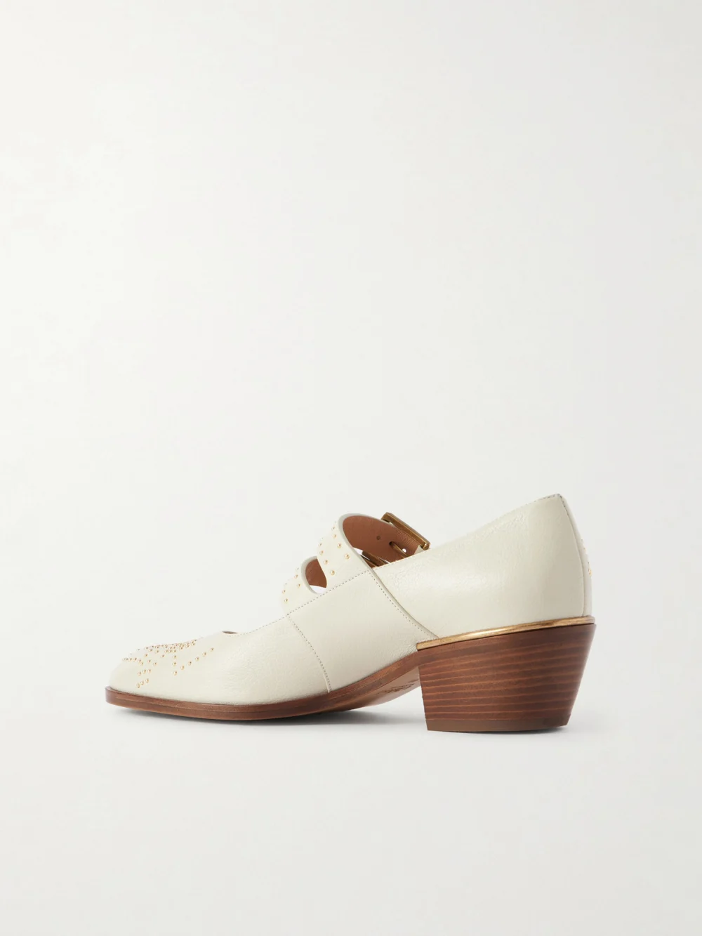 Back view of the Chloé Susan Studded Textured-leather Mary Jane Pumps