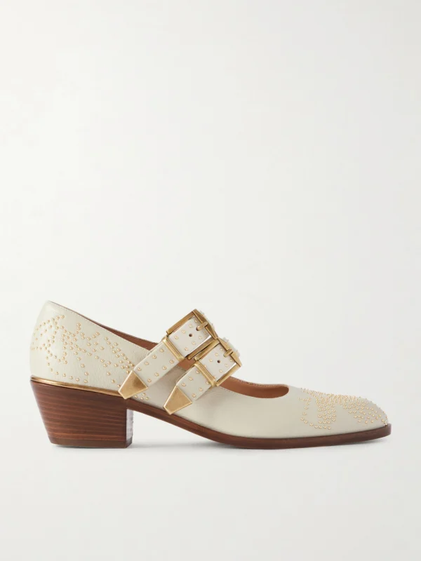 Chloé Susan Studded Textured-leather Mary Jane Pumps