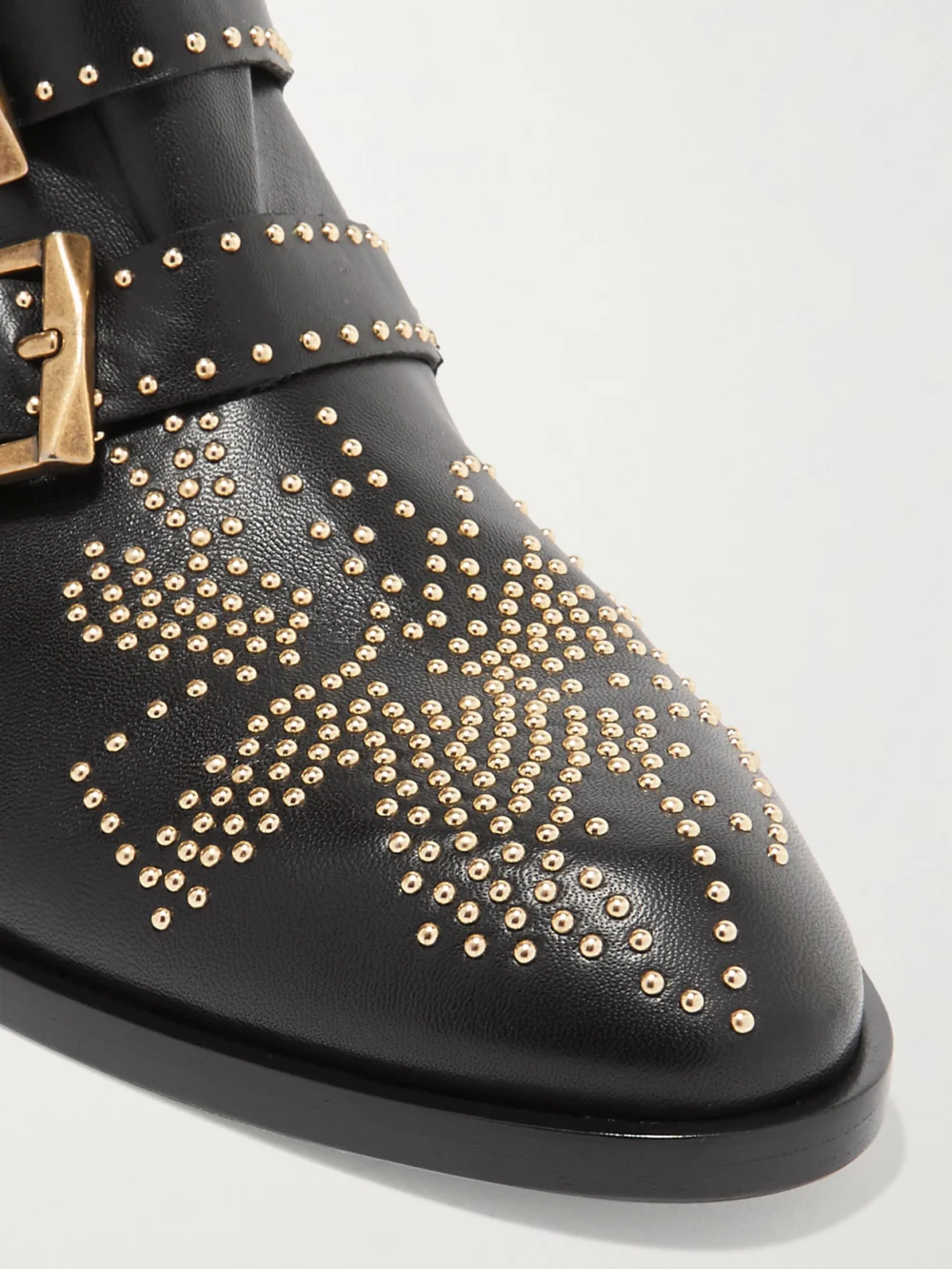 Close-up detail of the Chloé Susanna Studded Leather Ankle Boots