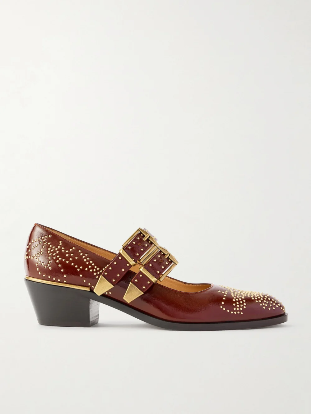 Chloé Susanna Studded Leather Mary Jane Pumps in brown