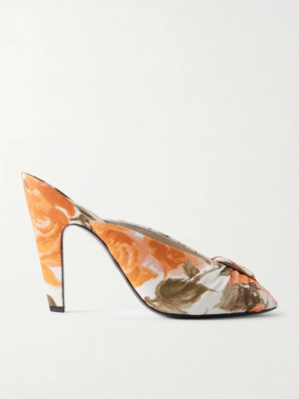 Chloé Suzie Ruched Floral-print Satin Sandals in orange