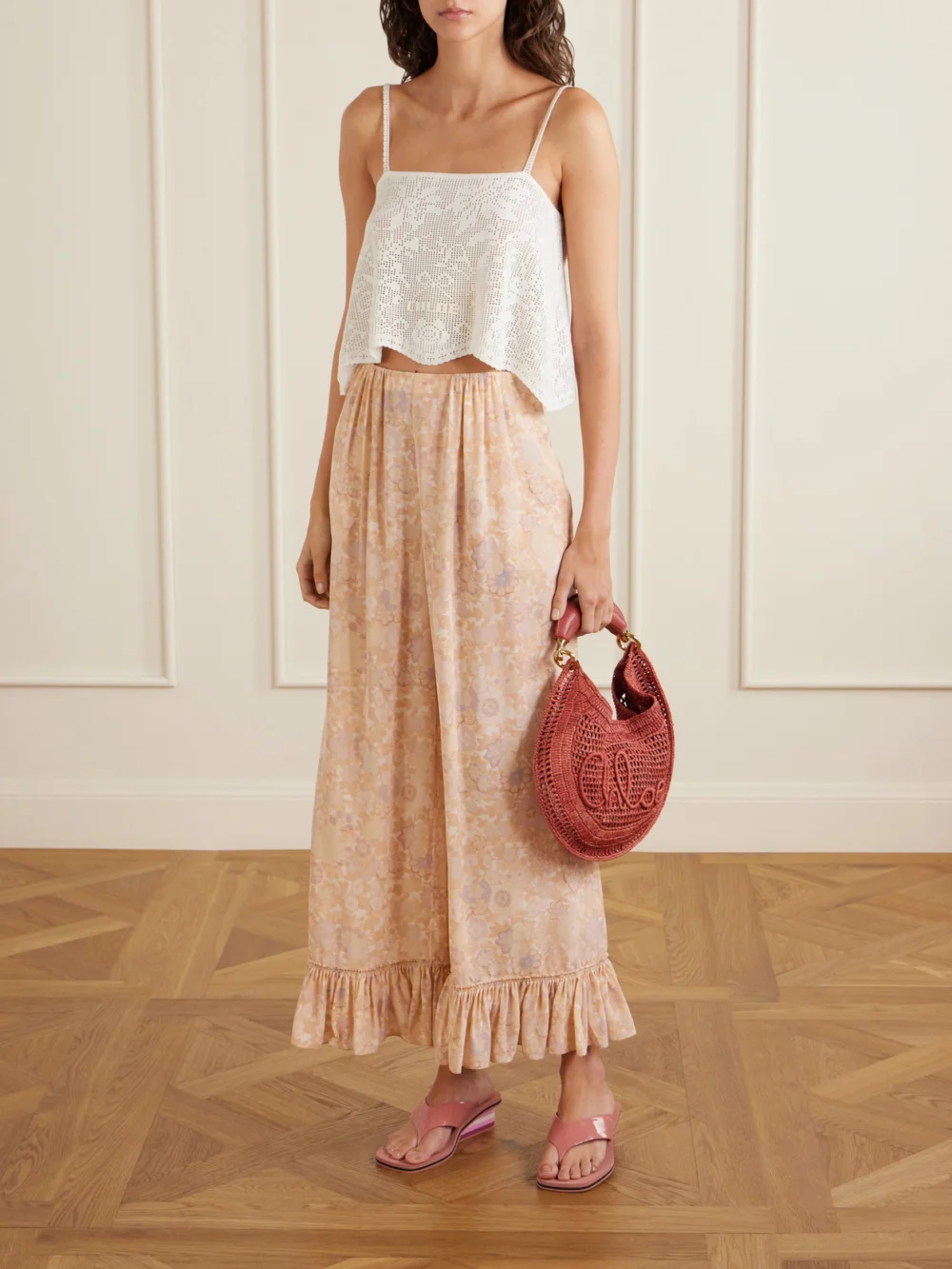 Chloé Swimming Cool Patent-leather Sandals, styled view
