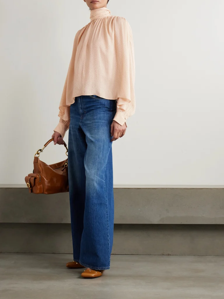 Chloé Tie-detailed Gathered Silk-blend Jacquard Blouse