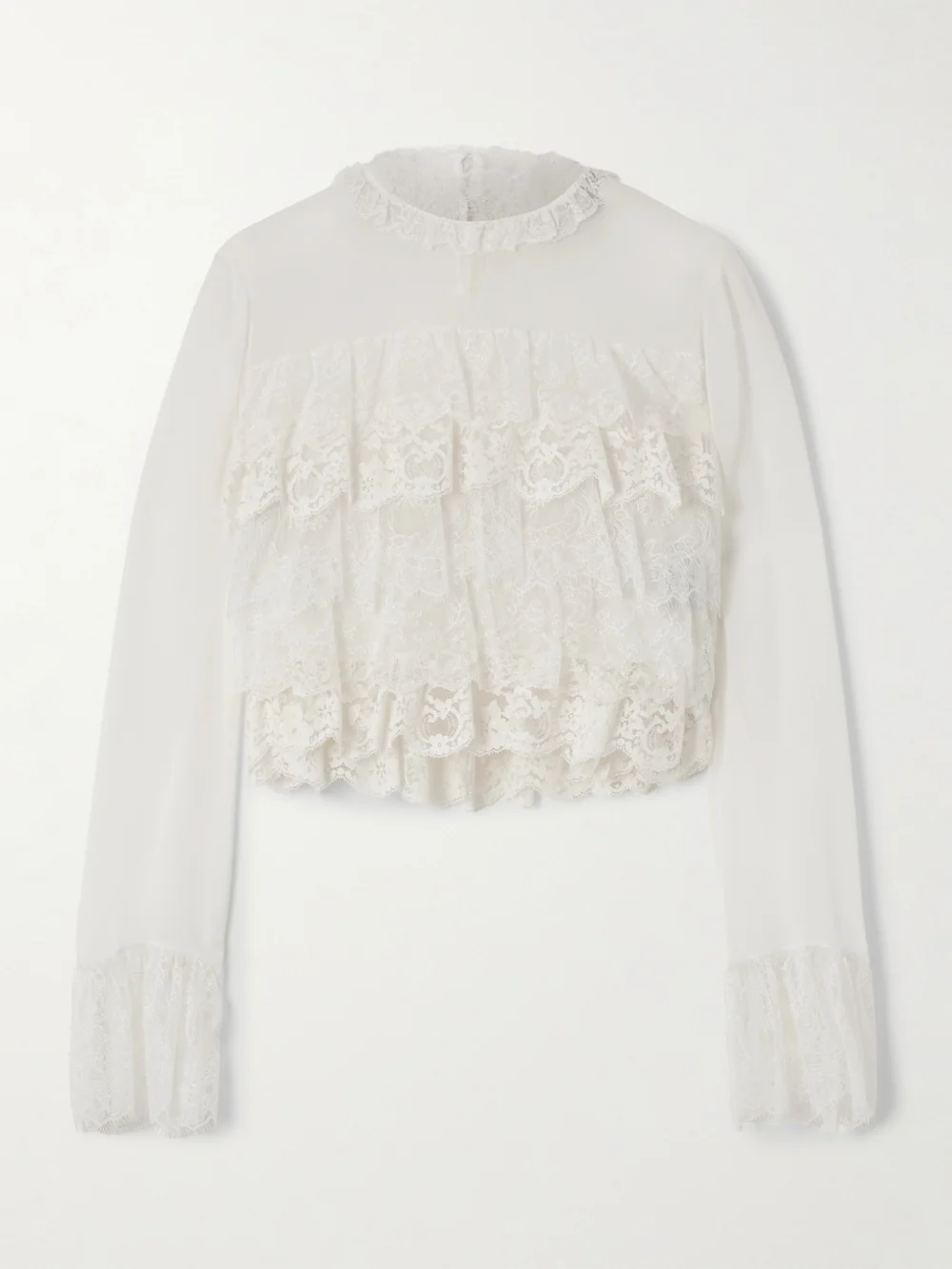 Chloé Tiered Lace-trimmed Silk-chiffon Blouse in white