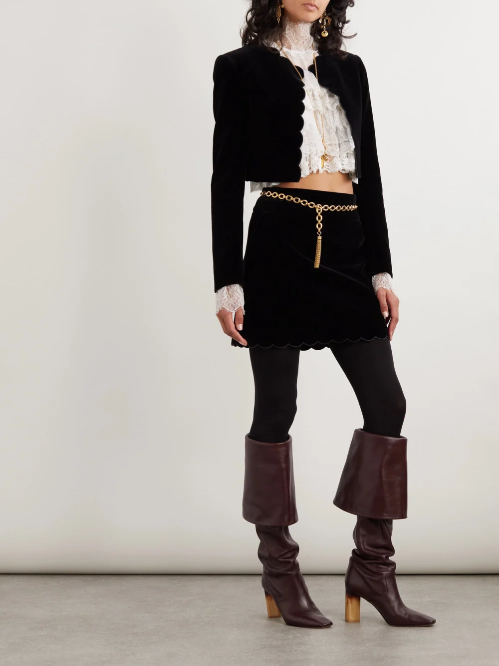 Chloé Tiered Lace-trimmed Silk-chiffon Blouse, worn by a model