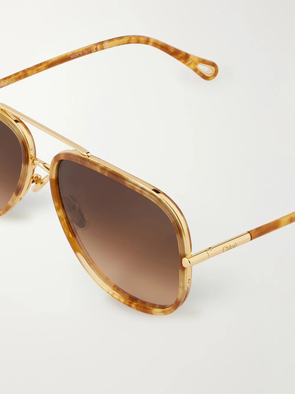 Close-up detail of the Chloé Tubolar Aviator-frame Acetate Sunglasses