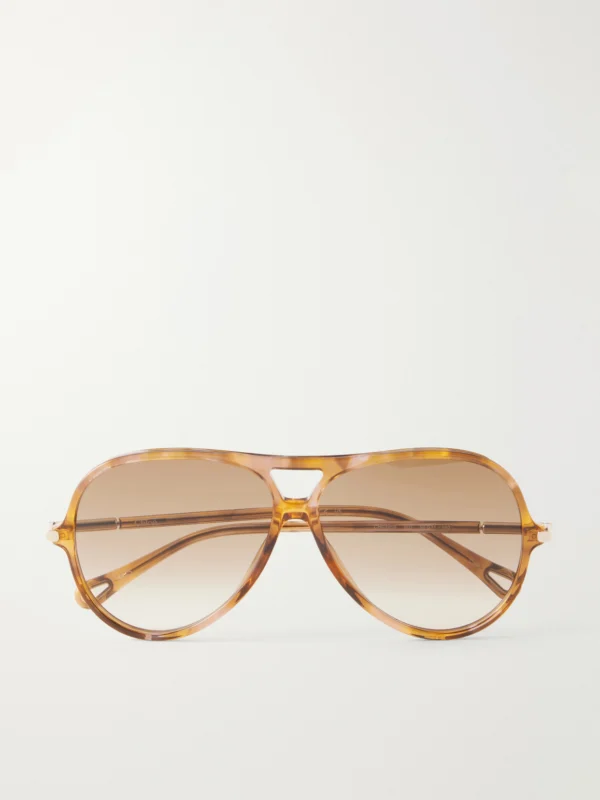 Chloé Tubolar Aviator-style Recycled Tortoiseshell Acetate Sunglasses