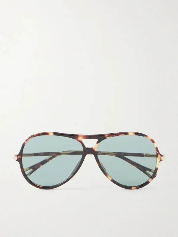 Chloé Tubolar Aviator-style Recycled Tortoiseshell Acetate Sunglasses