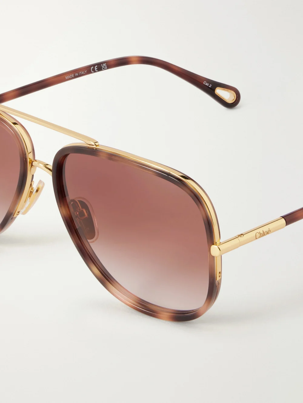 Close-up detail of the Chloé Tubolar Aviator-style Tortoiseshell Acetate Sunglasses