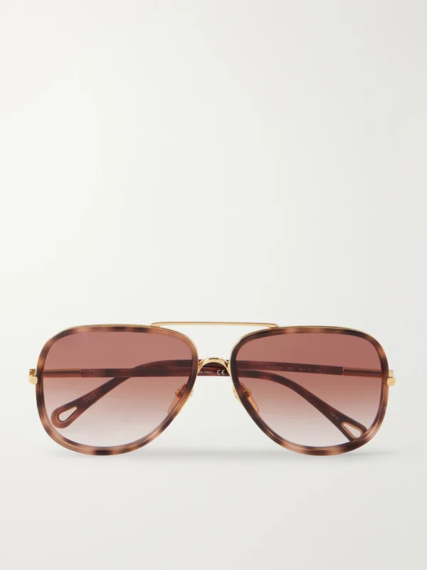 Chloé Tubolar Aviator-style Tortoiseshell Acetate Sunglasses