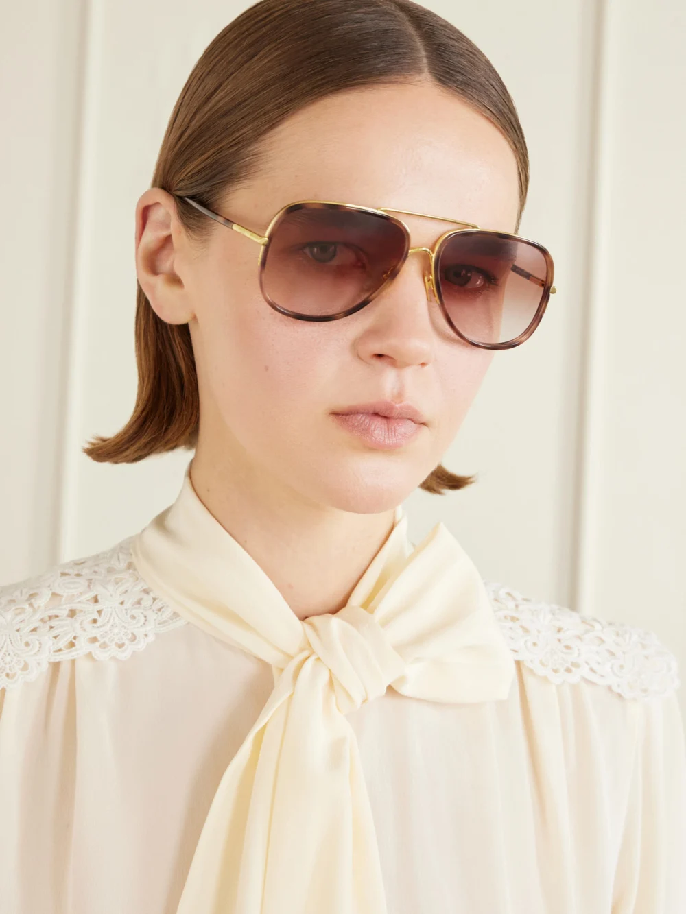 Chloé Tubolar Aviator-style Tortoiseshell Acetate Sunglasses, styled view