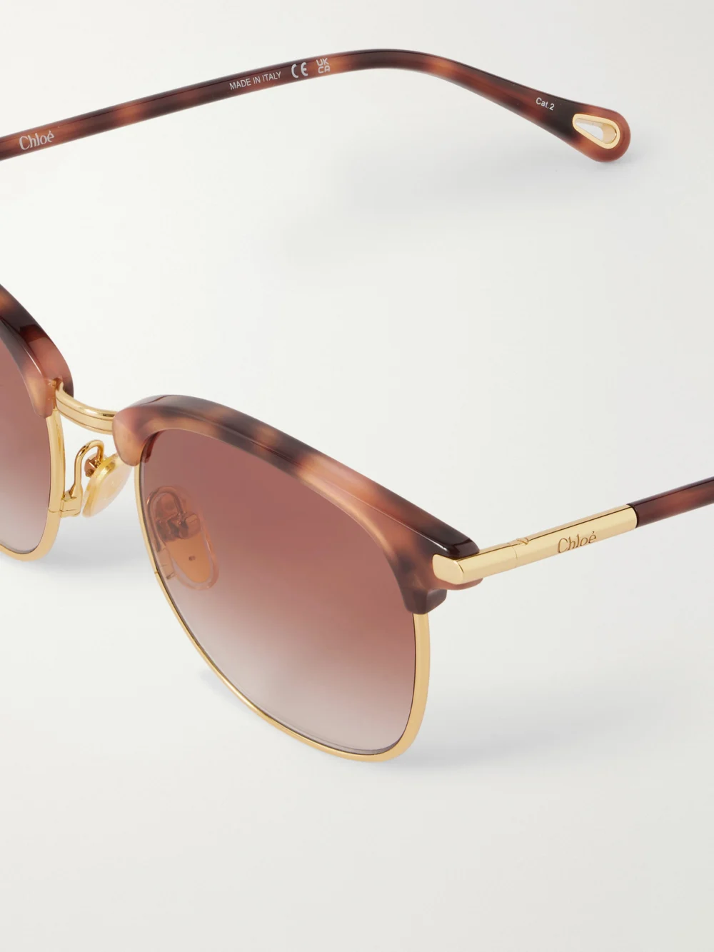 Close-up detail of the Chloé Tubolar D-frame Acetate and Gold-tone Sunglasses