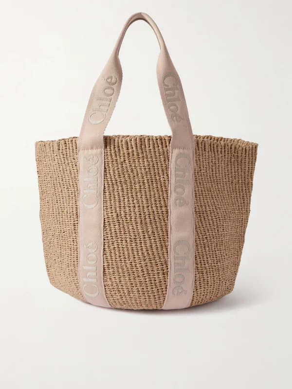 Chloé Woody Large Leather-trimmed Raffia Tote