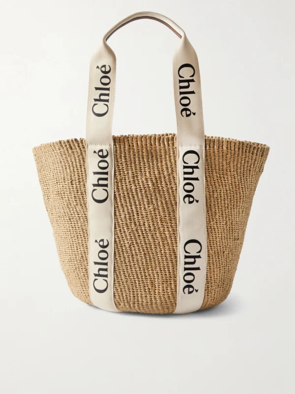Chloé Woody Large Leather-trimmed Raffia Tote