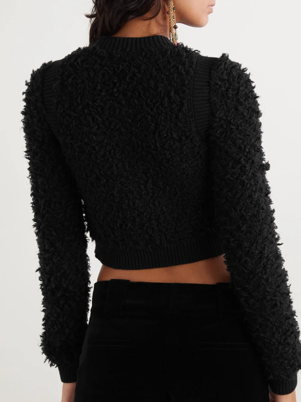 Back view of the Chloé Wool and Silk-blend Bouclé Cardigan