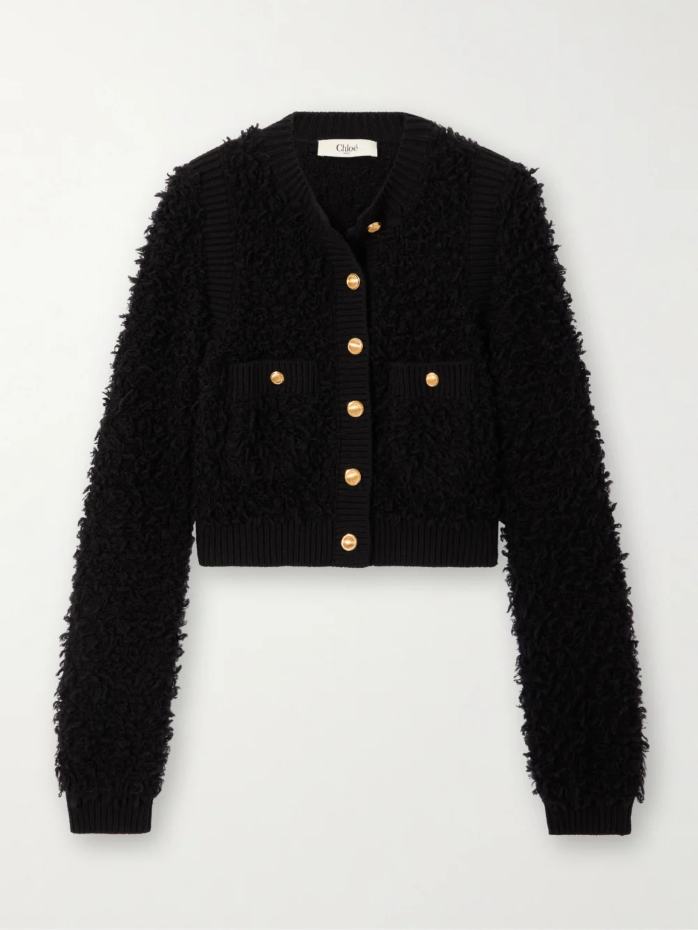 Chloé Wool and Silk-blend Bouclé Cardigan in black