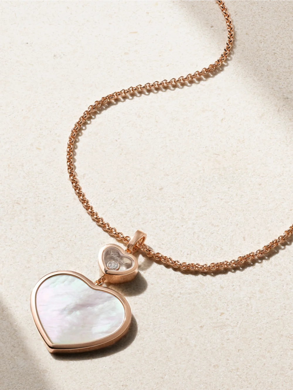 Chopard Happy Hearts 18-karat Rose Gold, Mother-of-pearl and Diamond Necklace