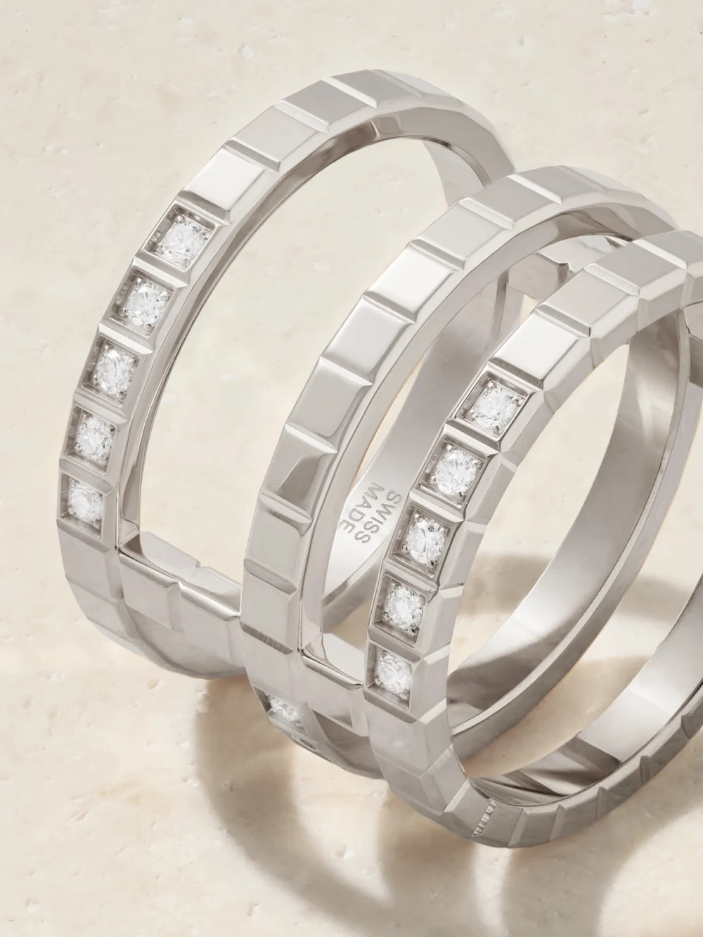 Close-up detail of the Chopard Ice Cube 18-karat White Gold Diamond Ring
