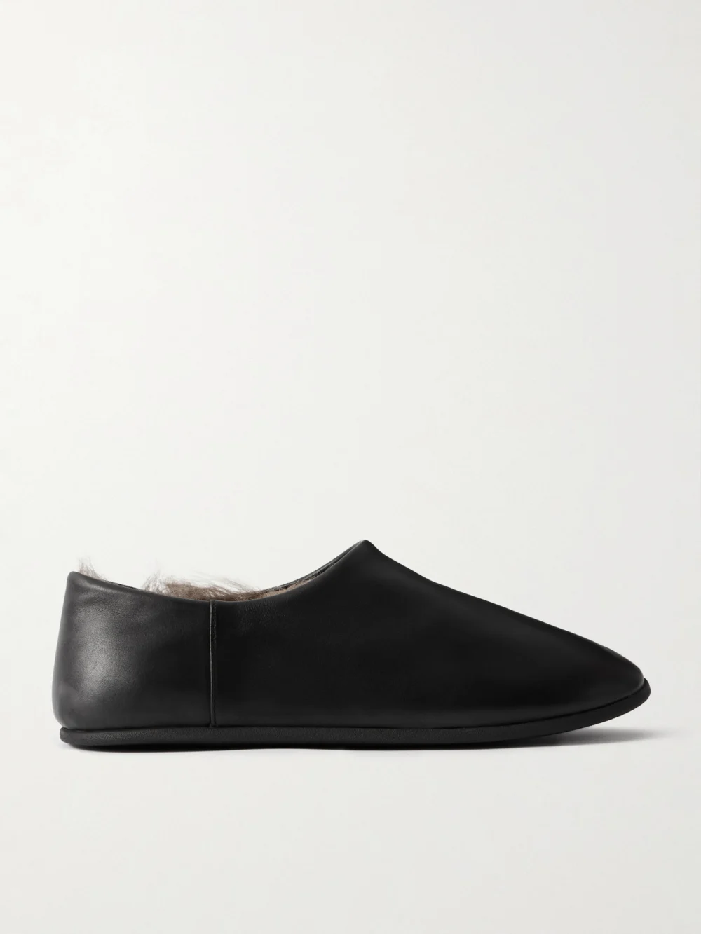 Christen Big Boot Shearling-lined Leather Slippers in black