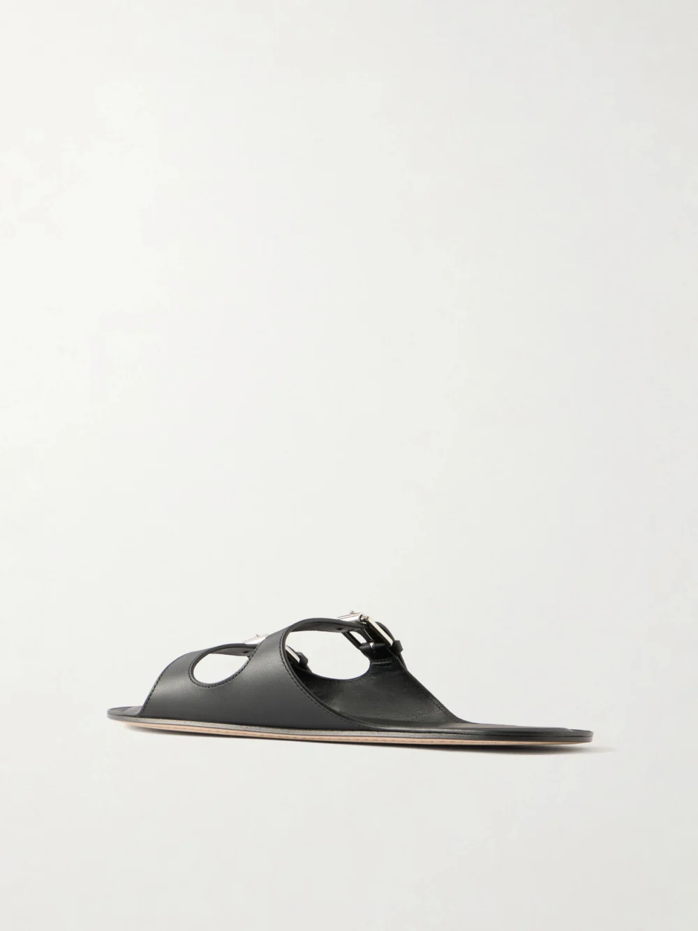 Back view of the Christen Buckled Leather Flat Sandals