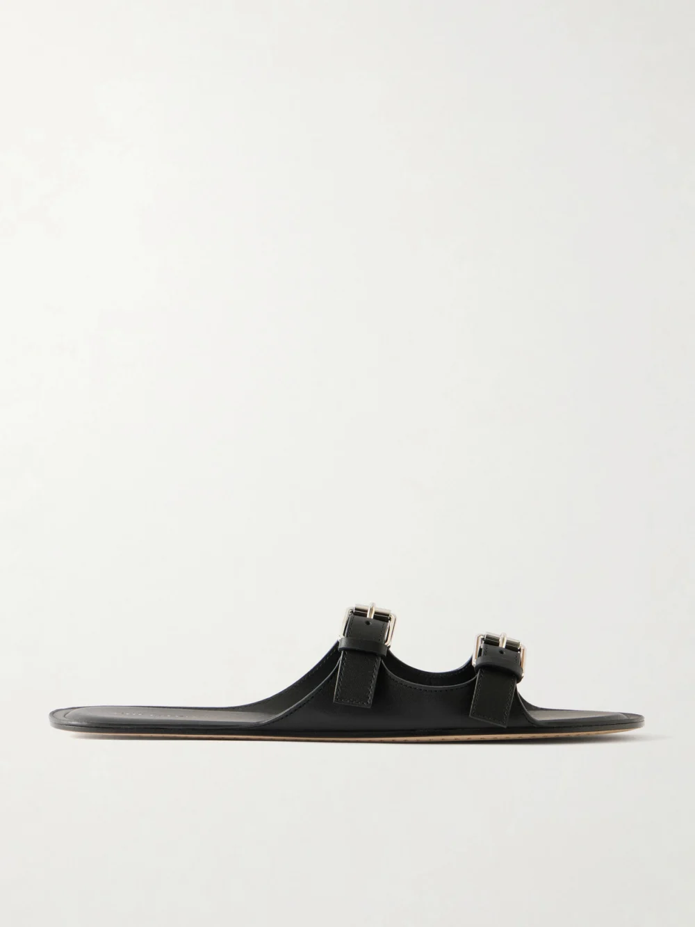 Christen Buckled Leather Flat Sandals in black
