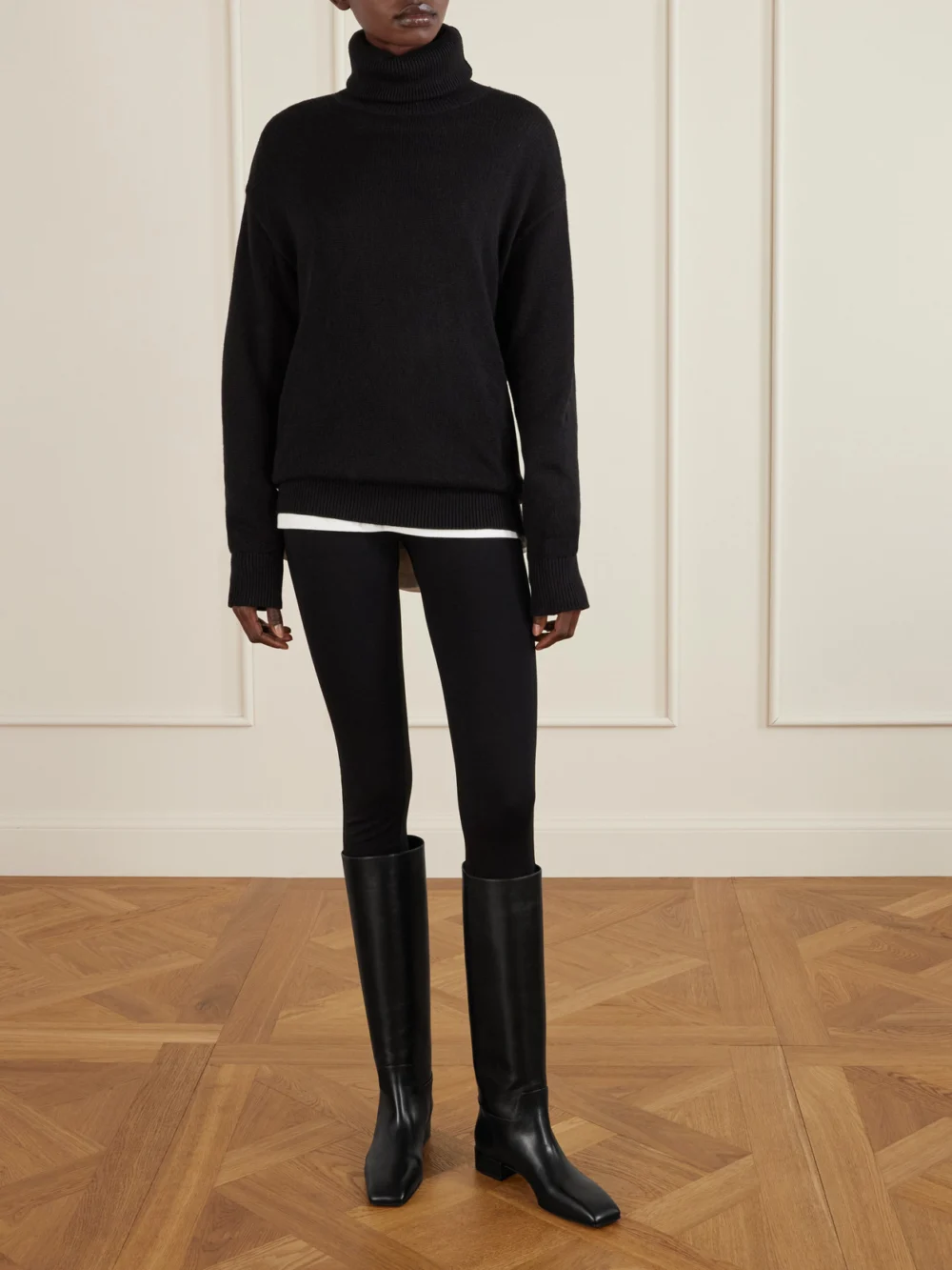 Close-up detail of the Christen Classic Square Leather Knee Boots