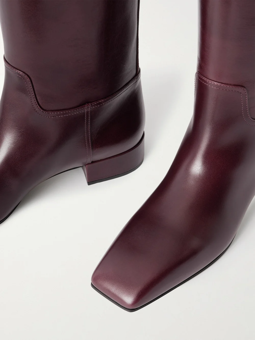 Close-up detail of the Christen Classic Square Leather Knee Boots