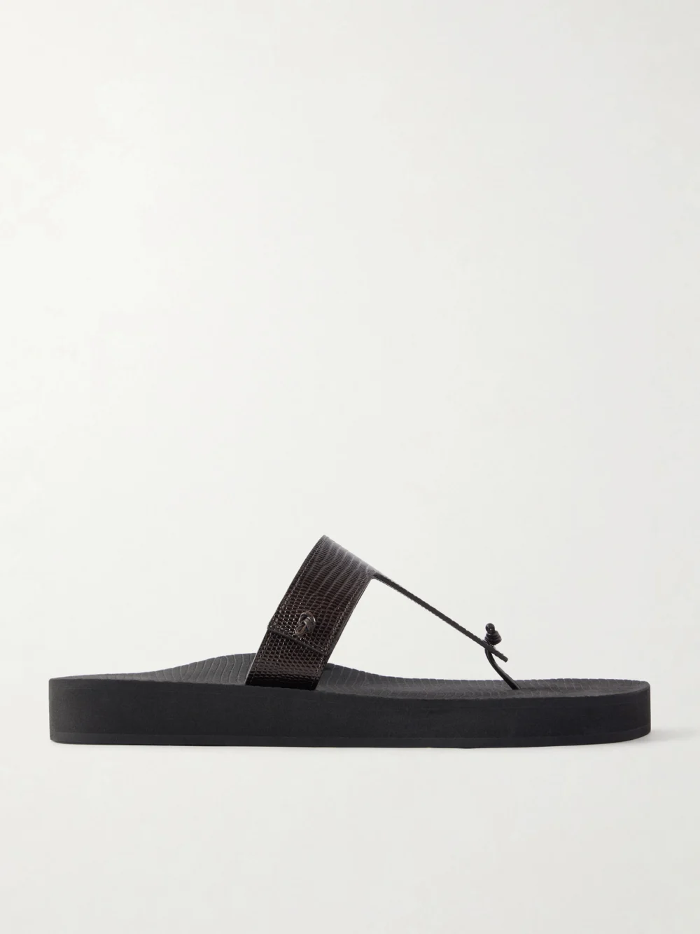 Christen Edge Lizard-effect Leather Flip Flops in dark brown