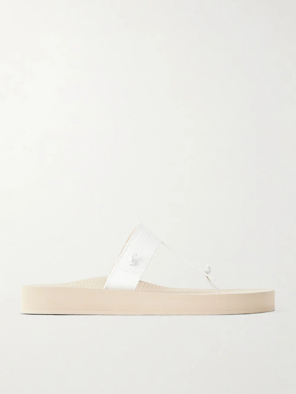 Christen Edge Lizard-effect Leather Flip Flops in white