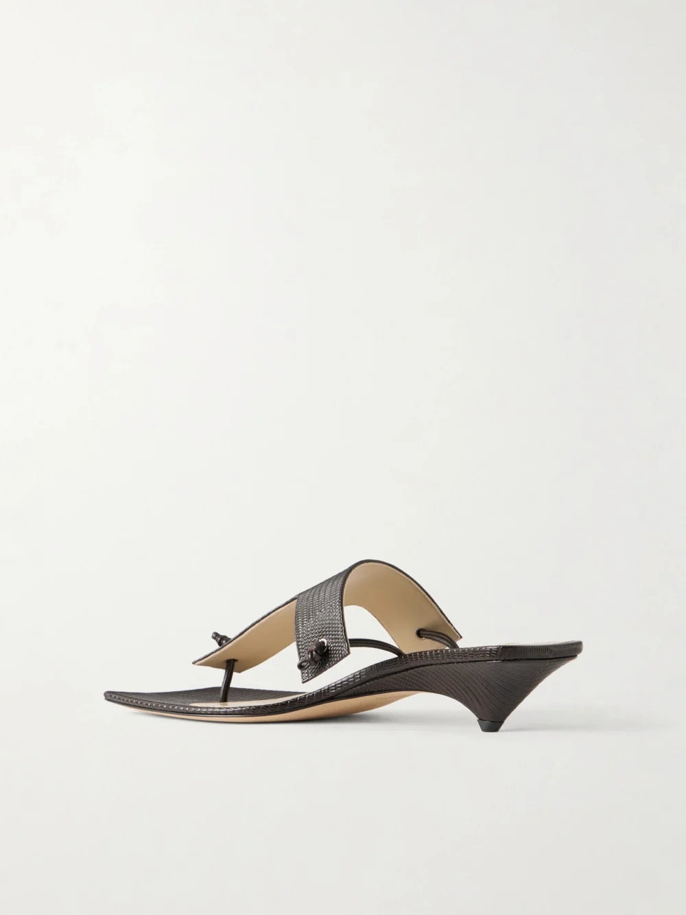 Back view of the Christen Edge T-strap 35 Lizard-effect Leather Sandals