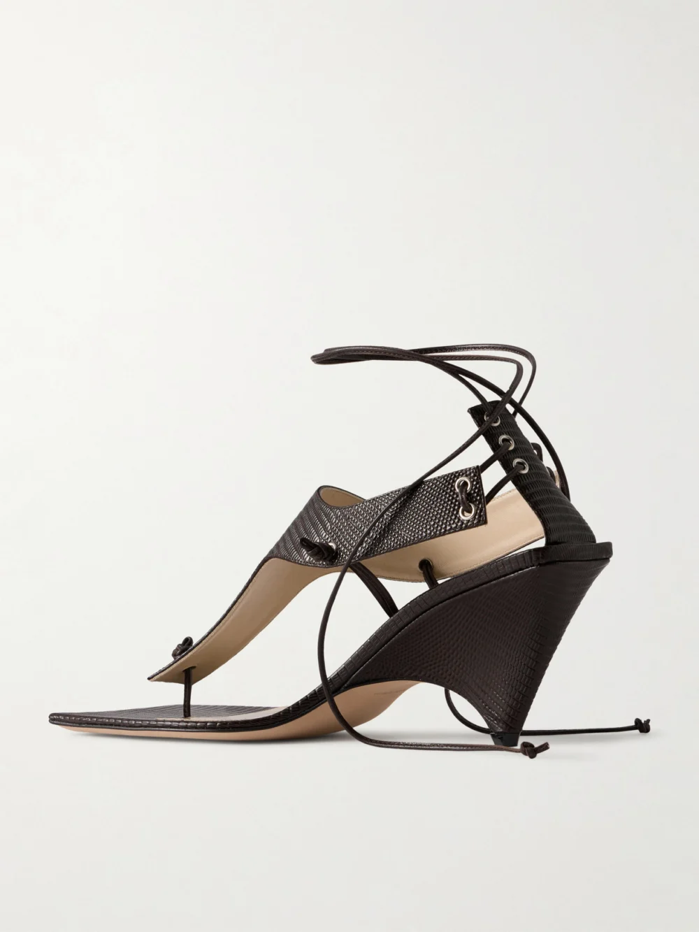 Back view of the Christen Edge T-strap 75 Textured Leather Sandals