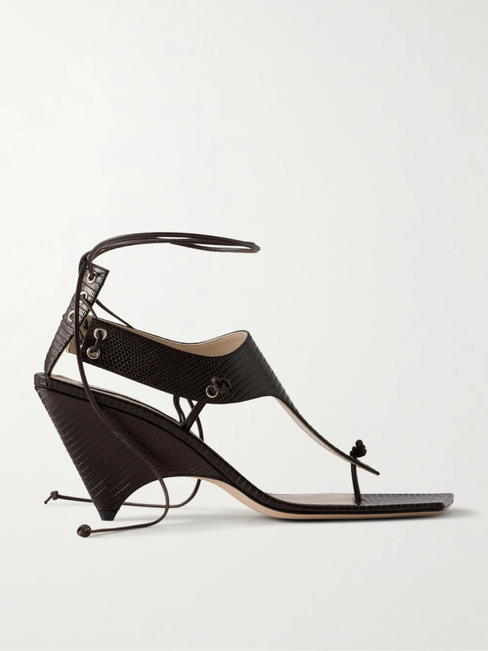 Christen Edge T-strap 75 Textured Leather Sandals in dark brown