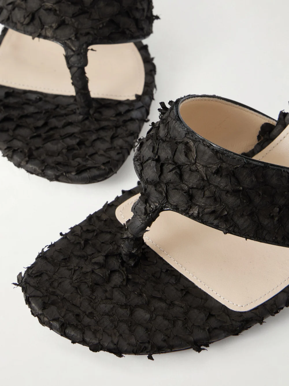 Close-up detail of the Christen Helix 75 Leather Thong Sandals