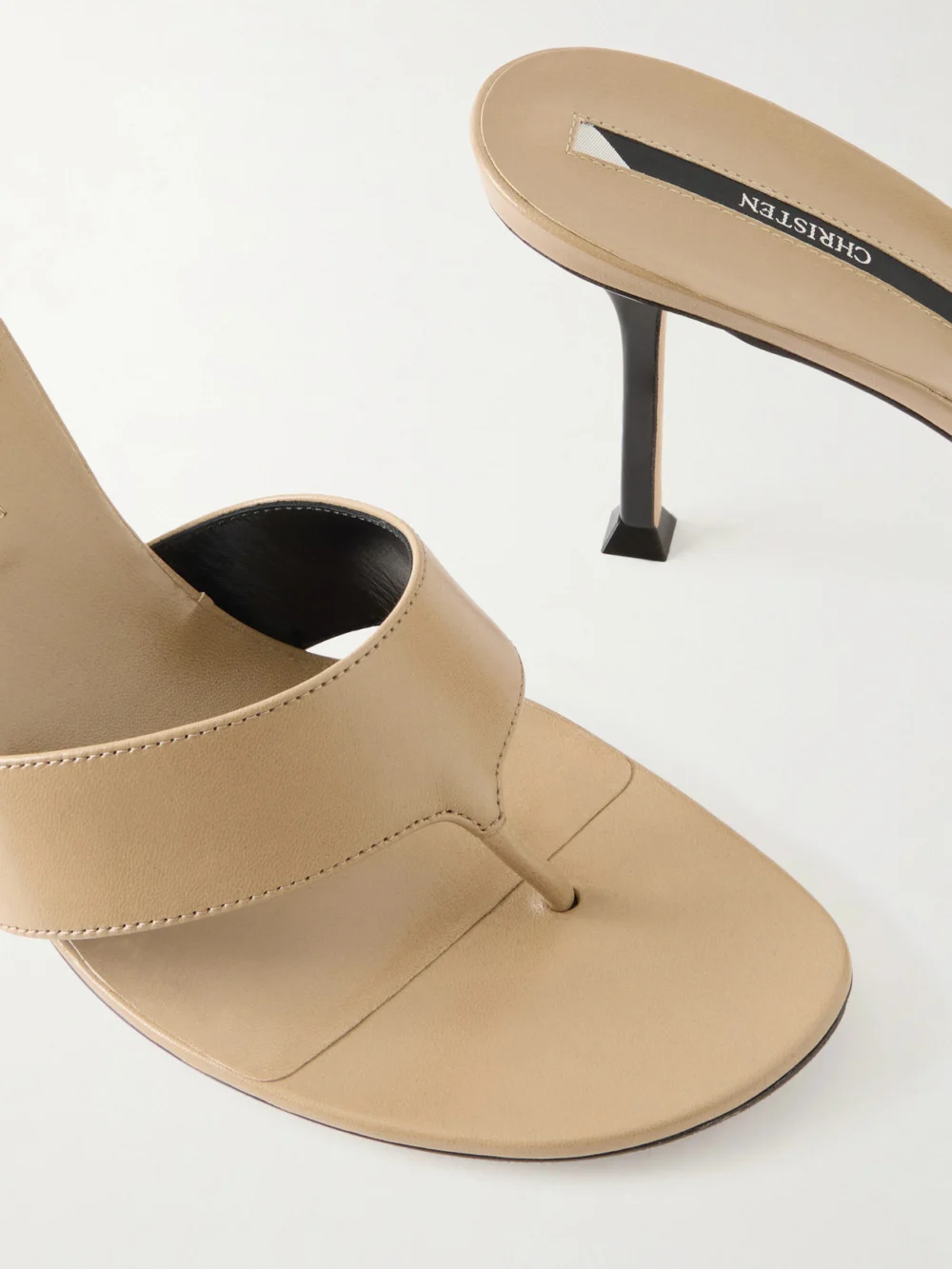 Close-up detail of the Christen Helix 75 Leather Thong Sandals