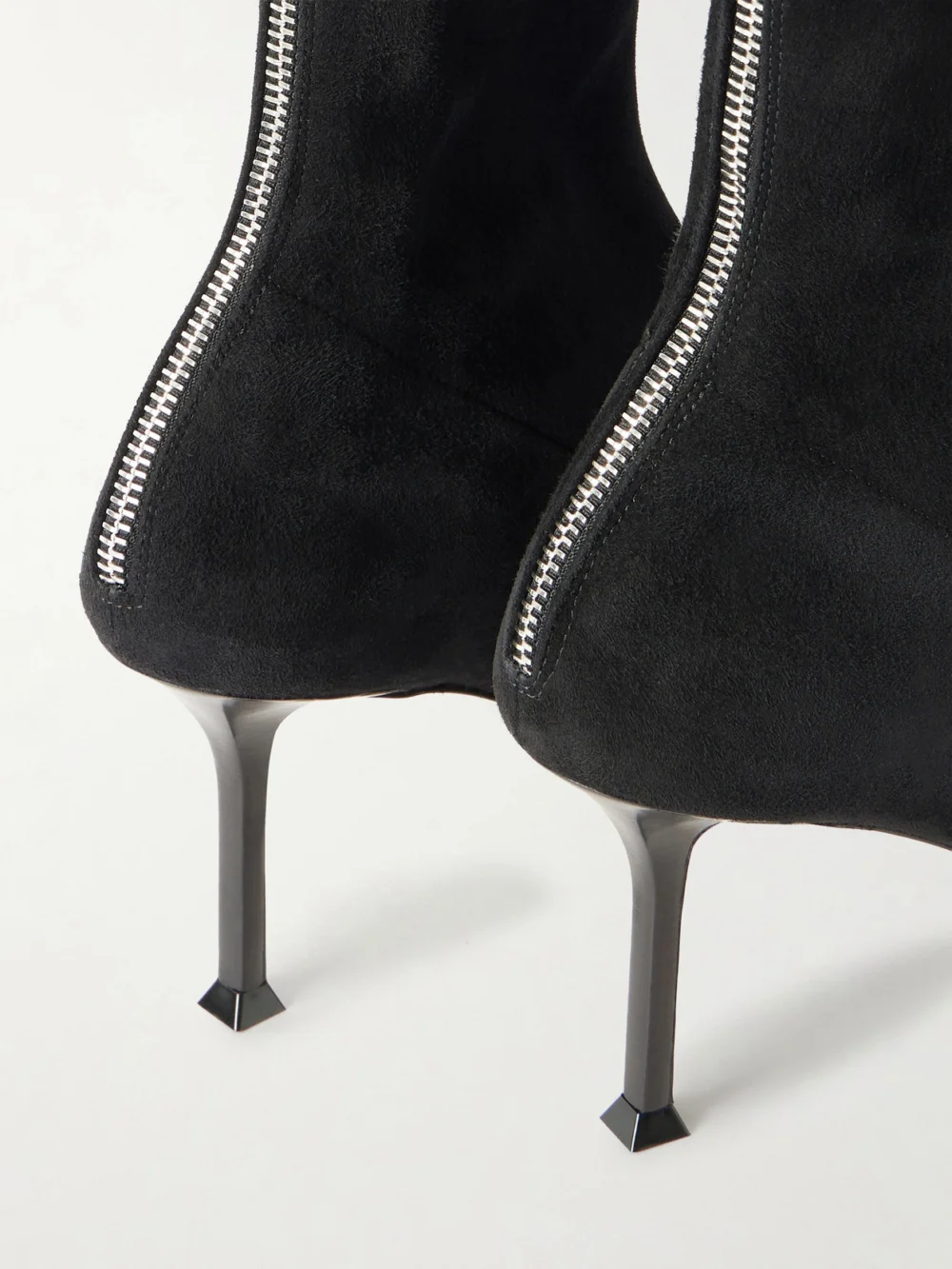 Close-up detail of the Christen Helix 75 Stretch Stretch-suede Ankle Boots