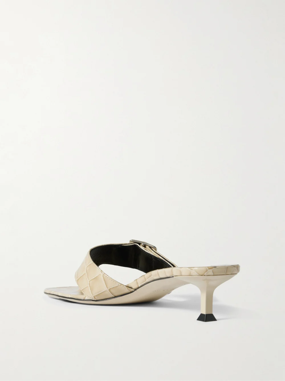 Back view of the Christen Helix Buckled Croc-effect Patent-leather Sandals