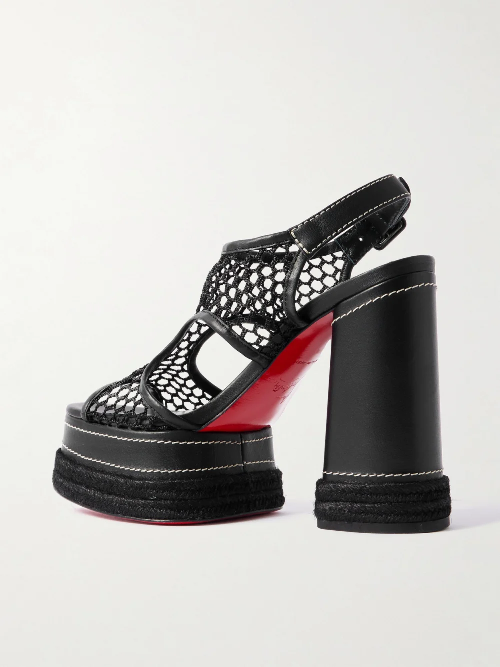 Back view of the Christian Louboutin Almeja 130 Mesh and Leather Platform Sandals