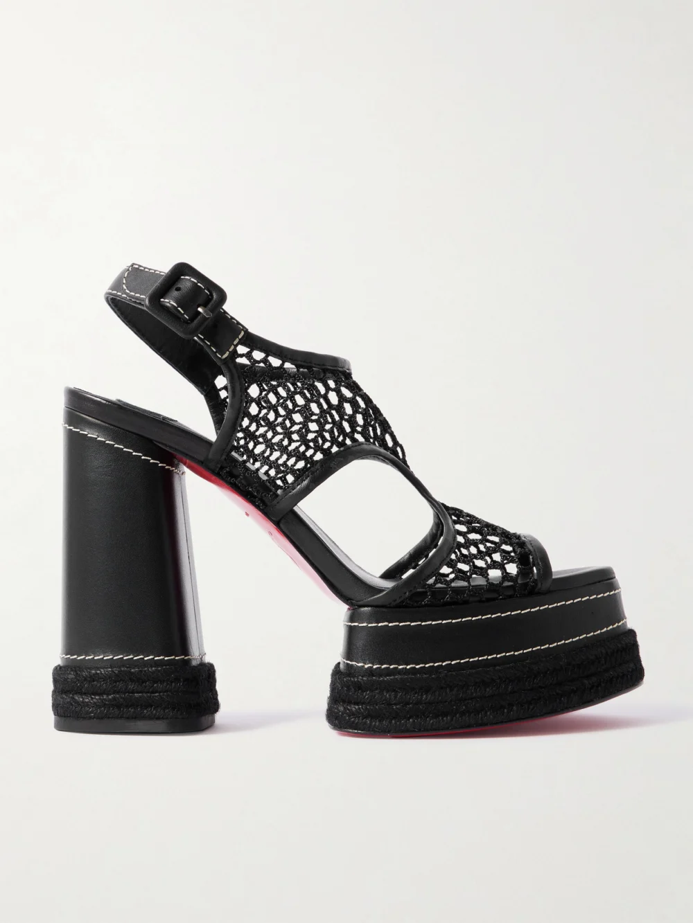 Christian Louboutin Almeja 130 Mesh and Leather Platform Sandals in black