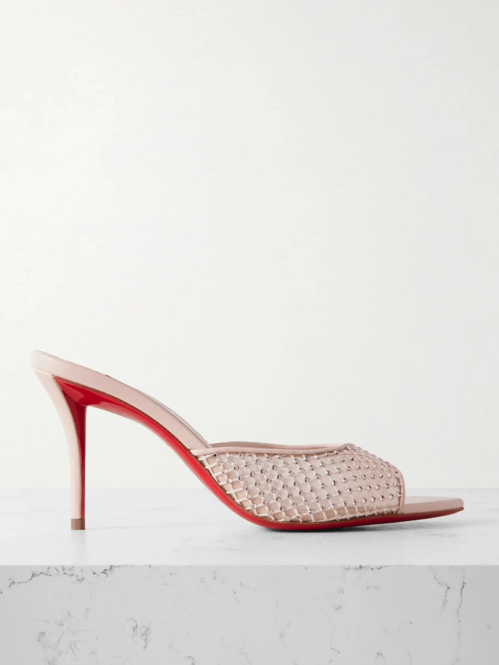 Christian Louboutin Apostropha 80 Crystal-embellished Leather-trimmed Mesh Mules in neutral