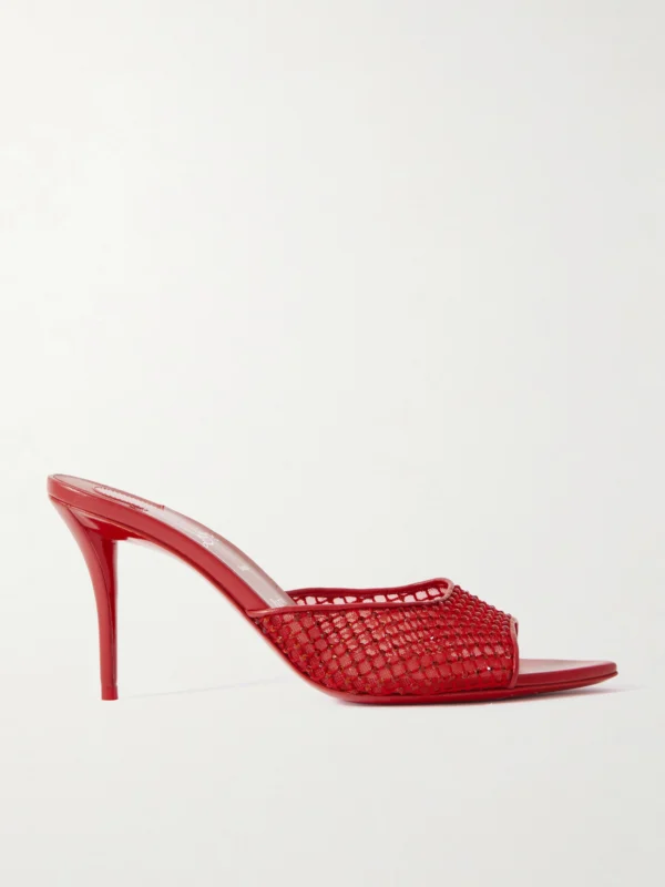 Christian Louboutin Apostropha 80 Crystal-embellished Leather-trimmed Mesh Mules