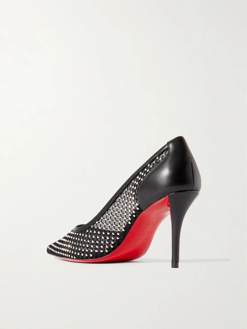 Back view of the Christian Louboutin Apostropha 80 Crystal-embellished Mesh Pumps