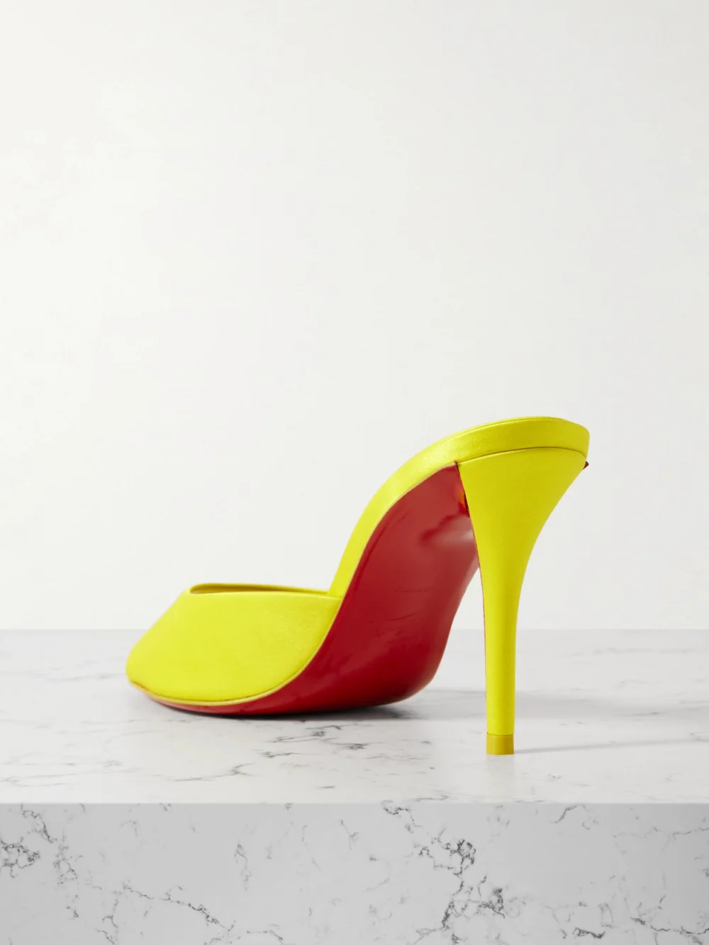 Back view of the Christian Louboutin Apostropha 80 Satin Mules