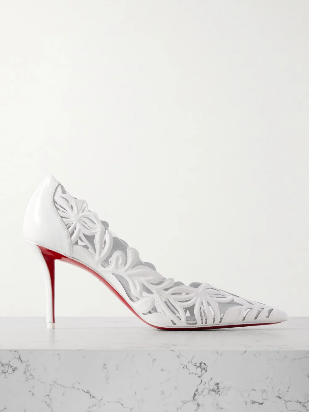 Christian Louboutin Apostropha Petunia 80 Leather and Pvc Pumps in white