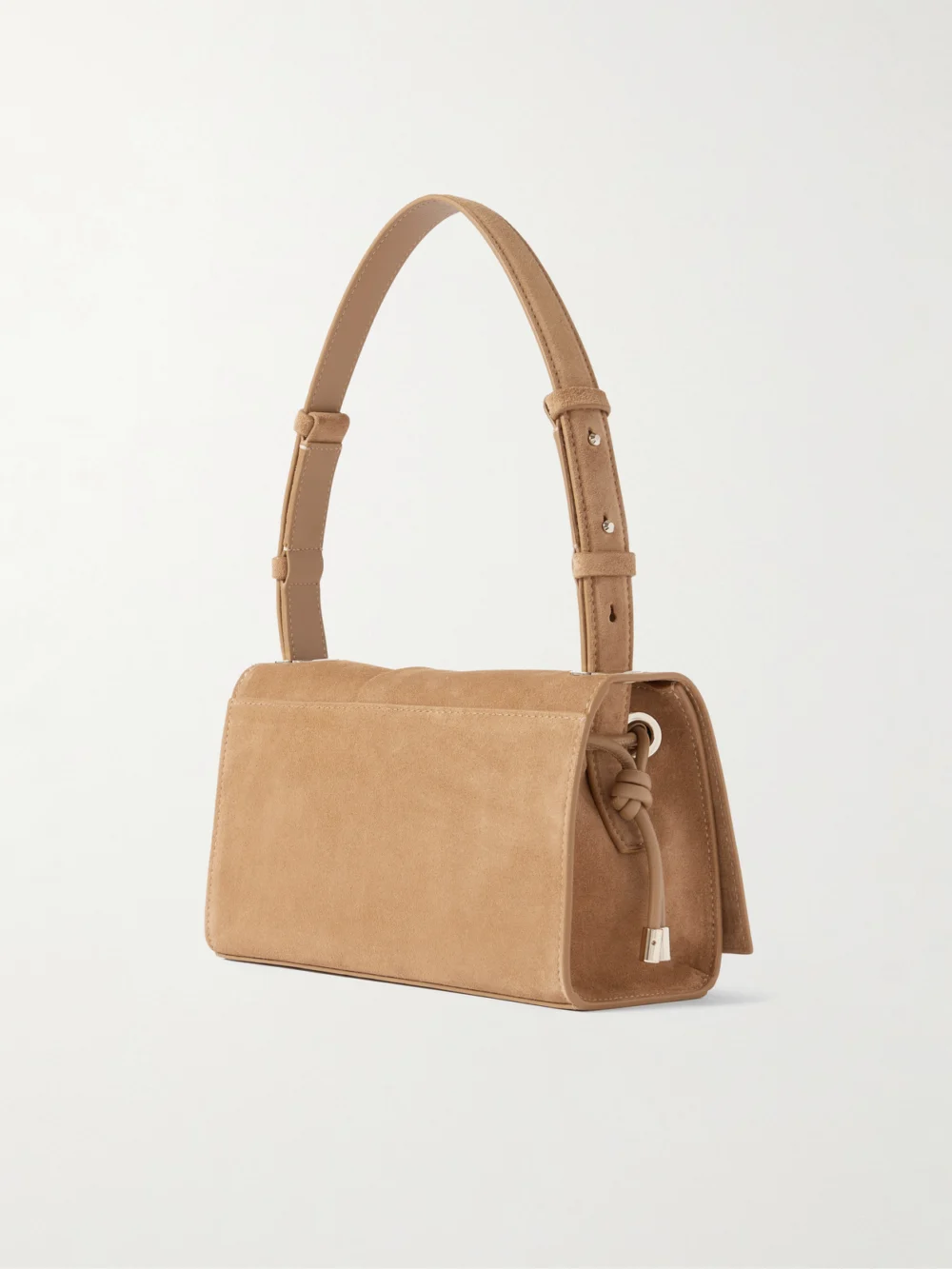Back view of the Christian Louboutin Baggy Small Logo-debossed Suede Shoulder Bag