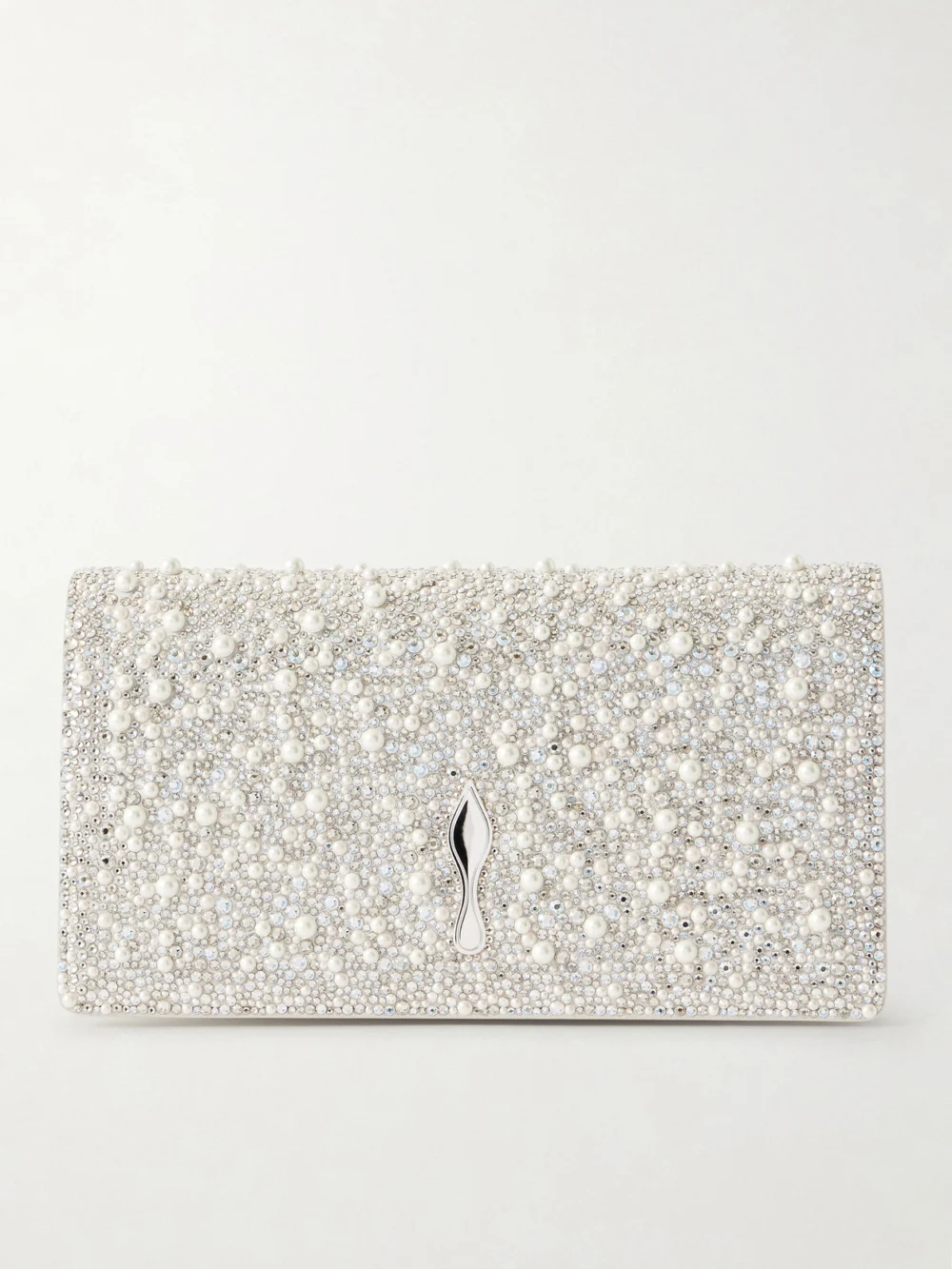 Christian Louboutin Bettina Embellished Metallic Leather Clutch in silver