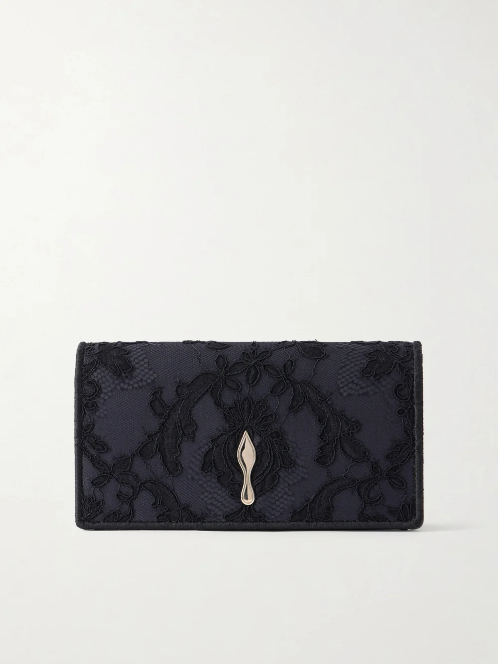 Christian Louboutin Bettina Lace-trimmed Satin Clutch in black