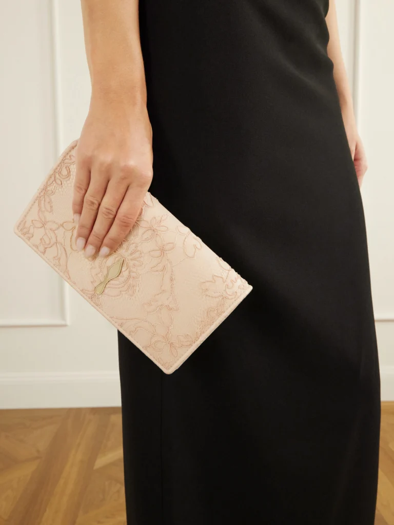 Christian Louboutin Bettina Lace-trimmed Satin Clutch