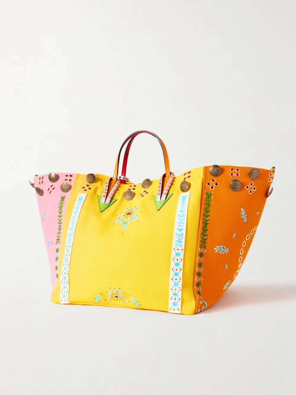 Back view of the Christian Louboutin Breizcaba Embellished Felt and Leather-trimmed Canvas Tote
