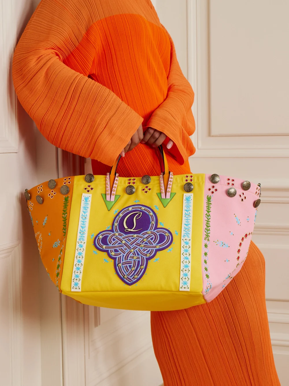 Christian Louboutin Breizcaba Embellished Felt and Leather-trimmed Canvas Tote, styled view