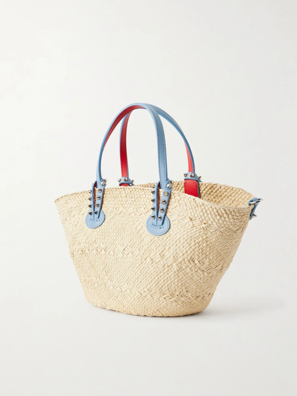 Back view of the Christian Louboutin Cabata Appliquéd Studded Leather-trimmed Raffia Tote